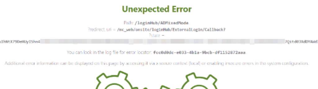 Shows an error that requires reading the log file (for security reasons) to resolve