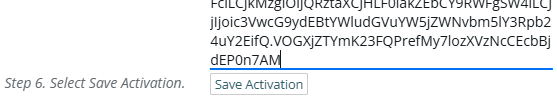 Shows step 6 and the Save activation button below the pasted text