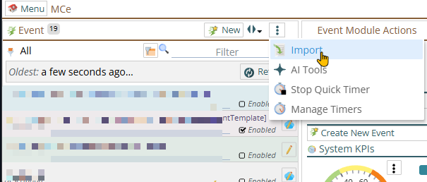Shows where to import the Event and Action