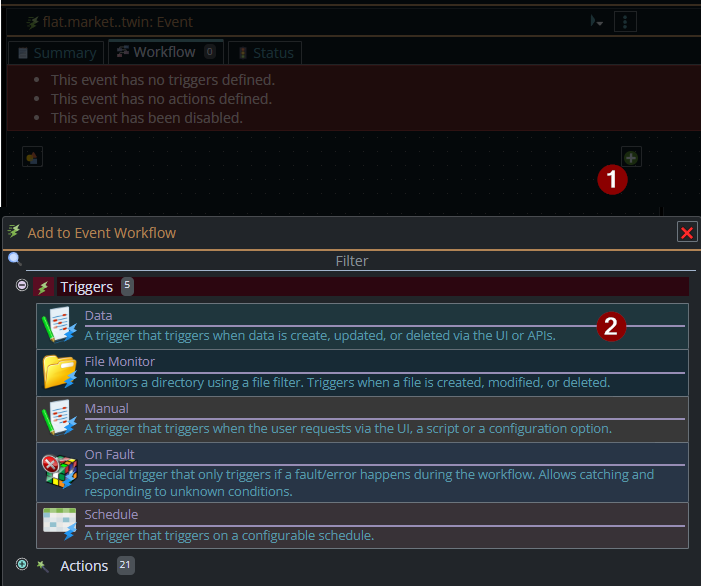 Shows the 2 steps to get the Data trigger
