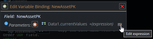 Shows where to click to get parameter editor with Edit Expression highlighted
