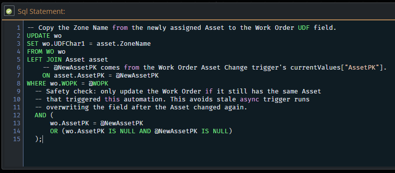 Execute SQL editor with the final statement entered