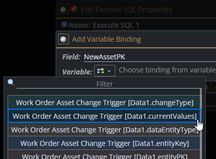 Shows choosingSecond parameter from dialog prepared for the new Asset PK