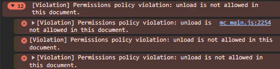 Showing Permissions policy violation in one browser