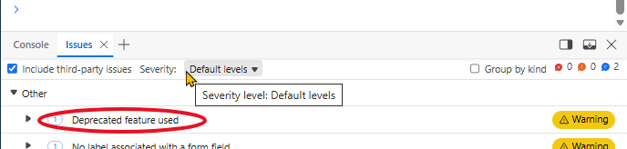 Shows deprecated feature is in the list