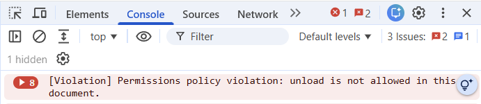 Showing Permissions policy violation in a second browser