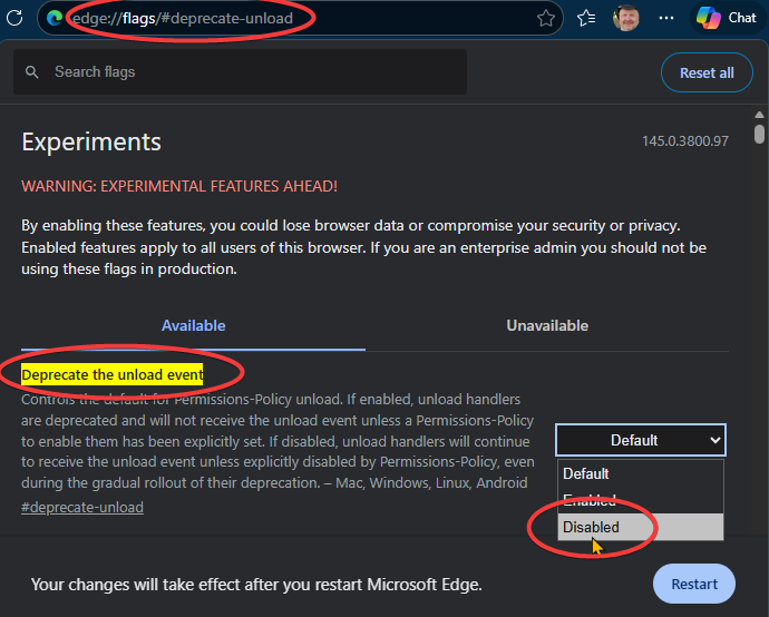 setting the deprecate-unload flag