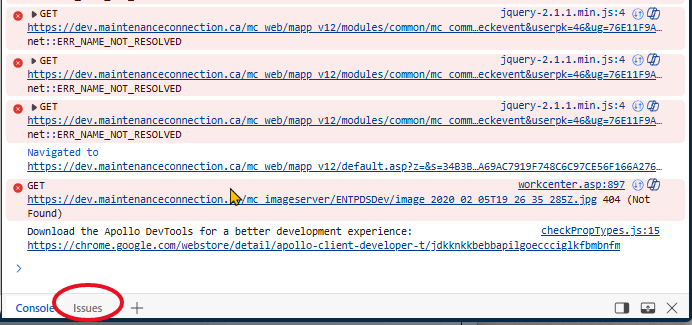 Shows issues tab with no indication of any problems in Edge circa August 2026