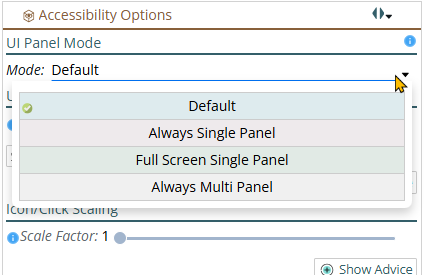Shows options for Single Panel mode