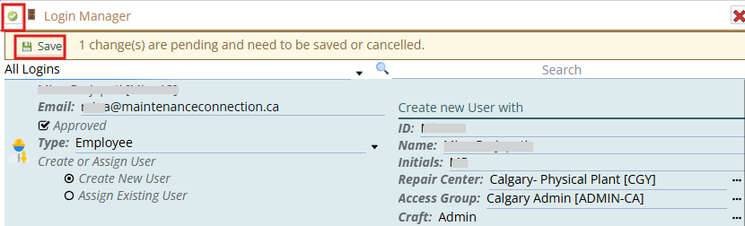 shows hooking up a user in the login manager to a labor