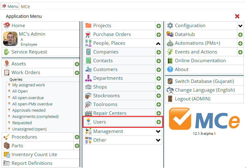 Shows how to get to the users module