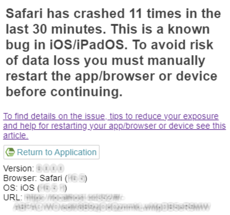Shows screen after multiple crashes due to Apple iOS bug