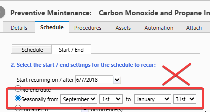 Season isn't set correctly, MC PMs can't work with Seasons that go over the year end (use MCe instead)