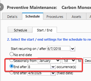 Show the PM won't generate a work order after a fixed number you specify have been created for the asset in question.