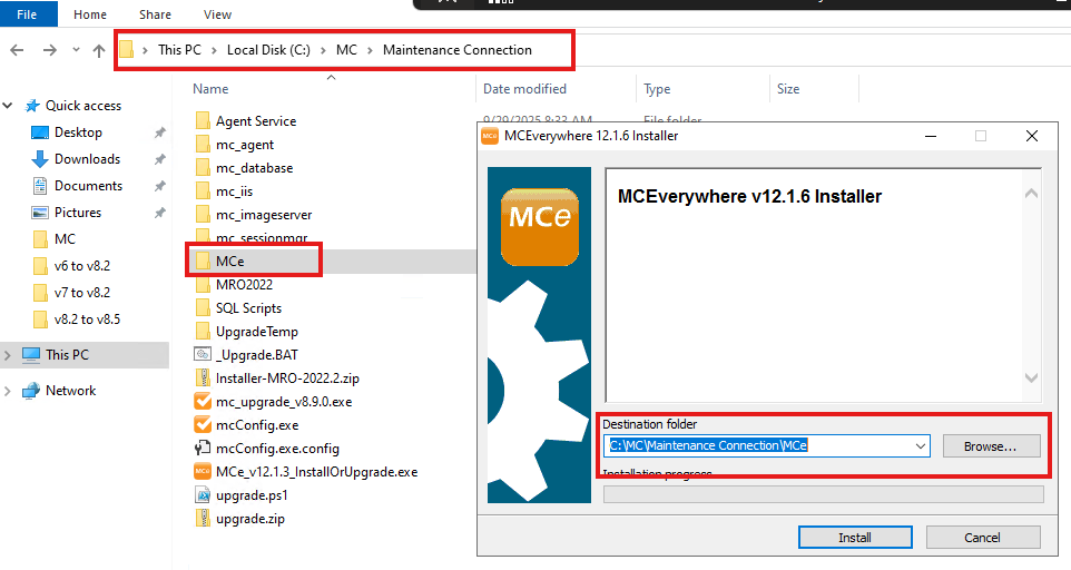 Shows starting to run the MCe installer