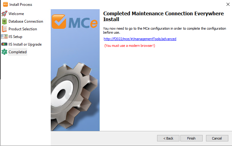 Shows base install is done and how to continue to next step