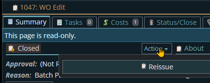 Shows action button on WO summary tab