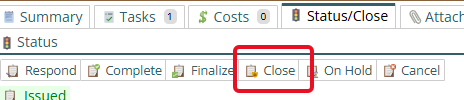 Shows the close button on the Status/Close tab