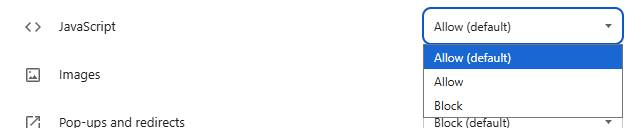 Shows Chrome 60 changing JavaScript settings