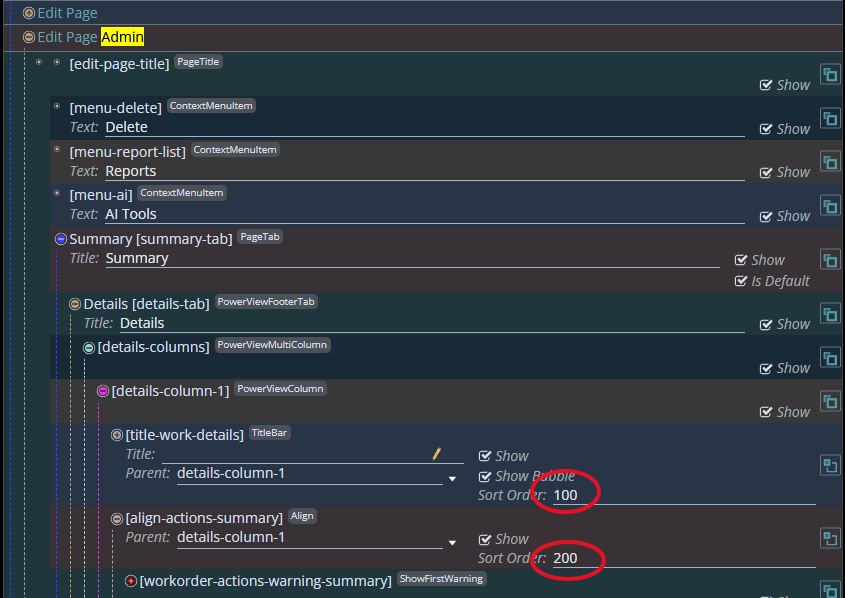 Shows the position or sort order