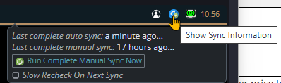 Shows running the manual sync