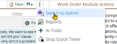 Shows switching back to Admin mode
