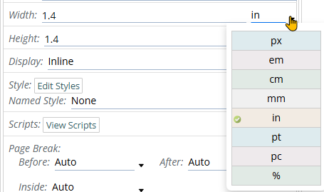 Shows the different measurement types the system respects