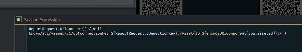 Shows editing MCe Report writer Payload Expression