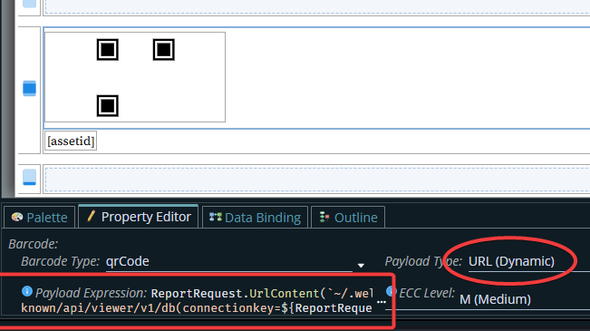 Shows MCe Report property editor Payload Expression