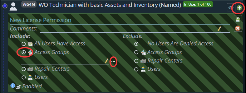 Shows adding a new license permission