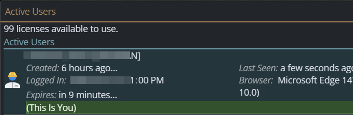 Shows there is 1 user with this license