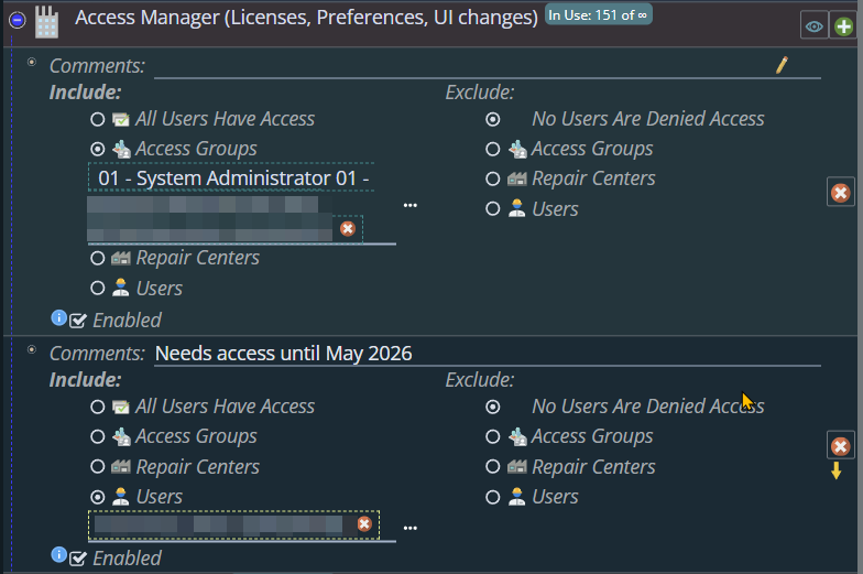 Shows setting permission for Access manager itself