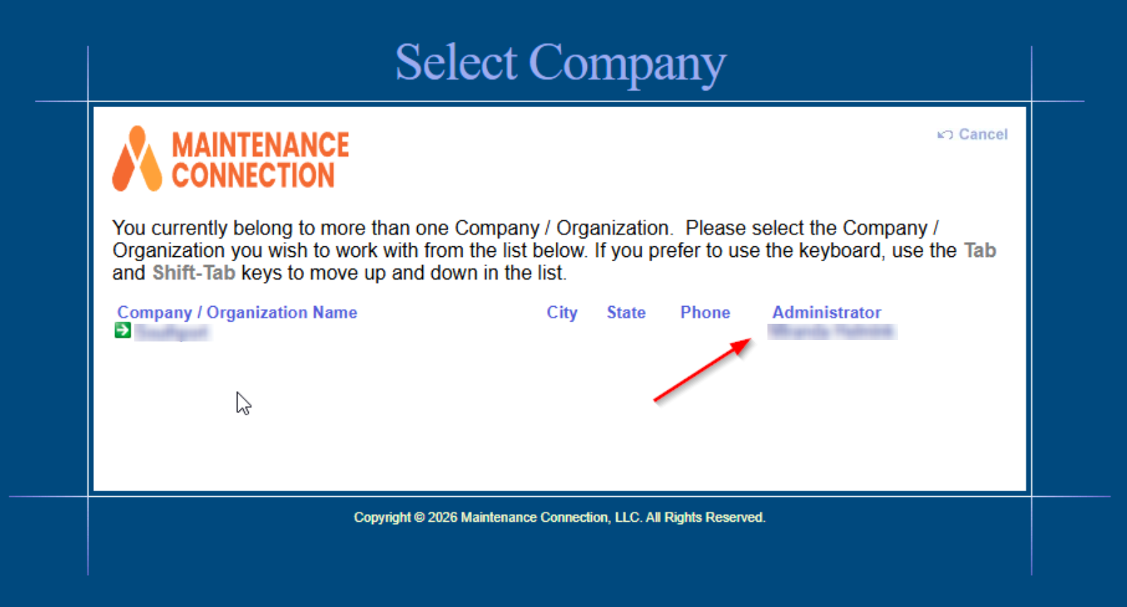 Shows non-identity provider Login Select Company screen