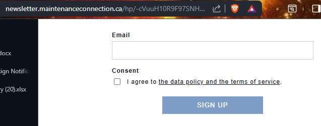 newsletter signup sample