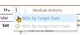 Shows setting the calendar to WOs by Target Date or WOs by Assignment date