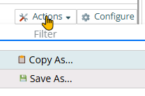 Shows the Actions button and the Copy and Save choices it pulls up