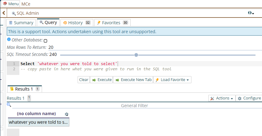 Shows where to enter SQL to run as requested