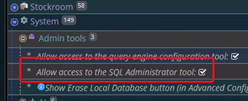 Shows where the Access to SQL Administrator tool setting is