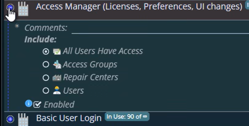 Shows the out of the box permission for the Access Manager license