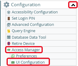Shows where the UI Configuration button is in the Access Manager in Configuration.