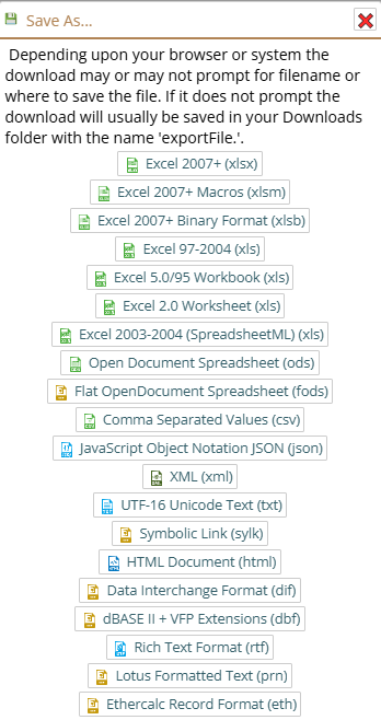 Shows the Save As options you can save the file to