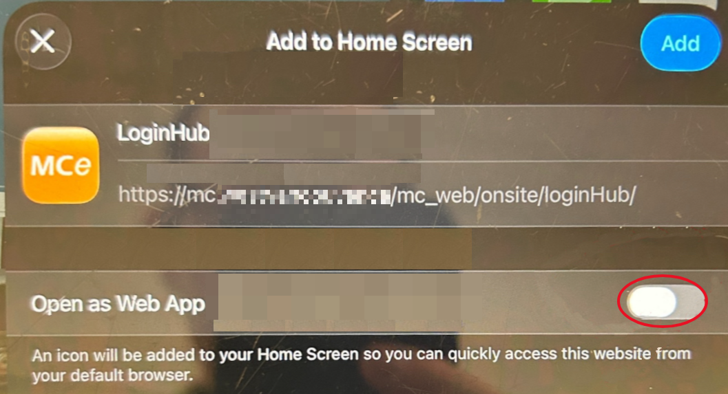 Shows iPad screen with Open as Web App option