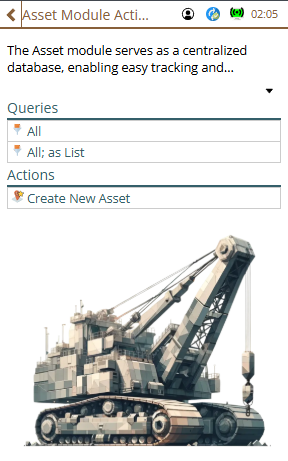 Shows default action panel for Asset