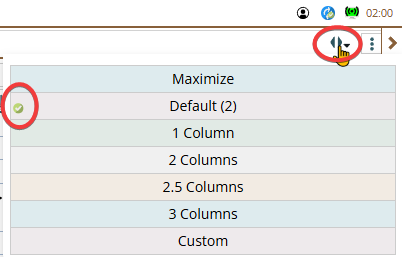 Shows the panel width selector and list of choices