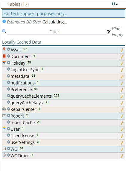 Shows tables of data in the Database view Tool