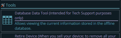 Shows where to run the Database Data Tool