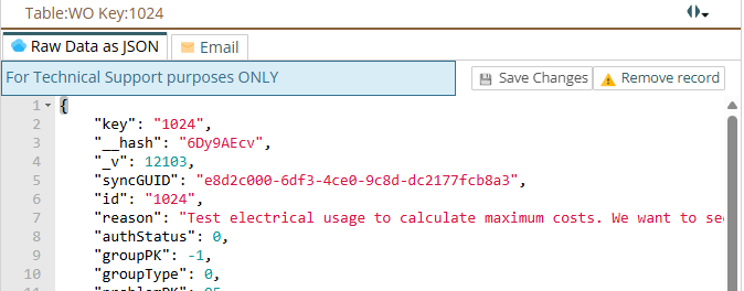 Shows a specific row of data in the database view tool