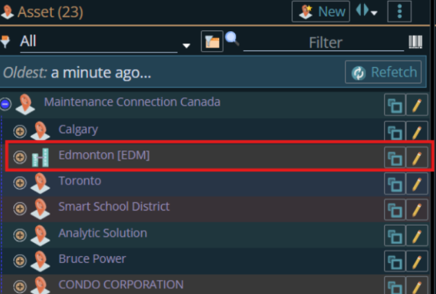 Shows to choose an asset button.