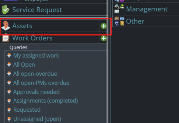 Shows asset button.