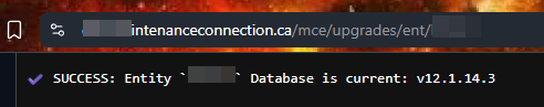 shows example of database successfully upgraded